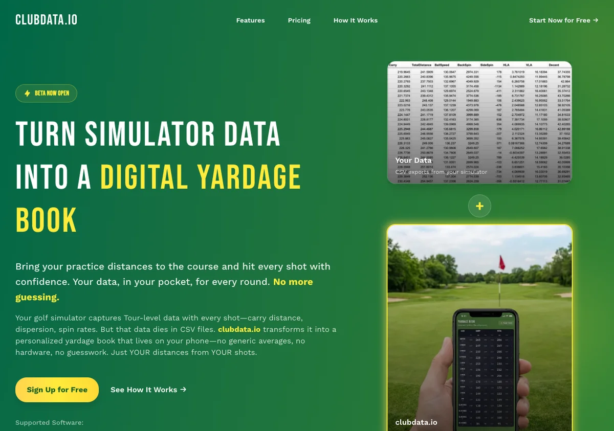 clubdata.io golf simulator data platform built by Web Builder Pro