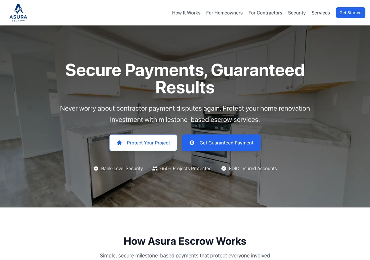 Asura Escrow fintech platform website built by Web Builder Pro