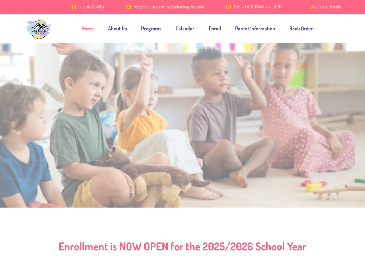 Rocky Mountain Learning Academy preschool website built by Web Builder Pro