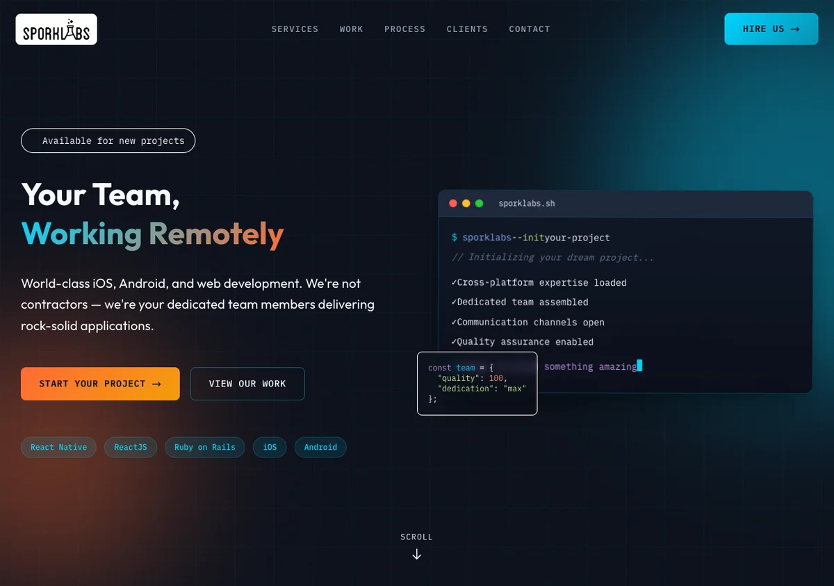 Sporklabs software development agency website built by Web Builder Pro