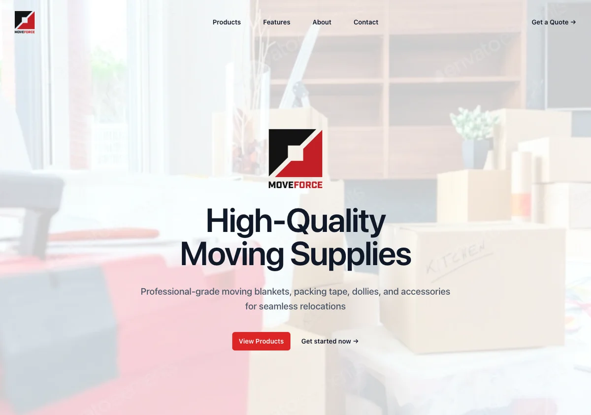 Move Force Global moving supplies e-commerce website built by Web Builder Pro